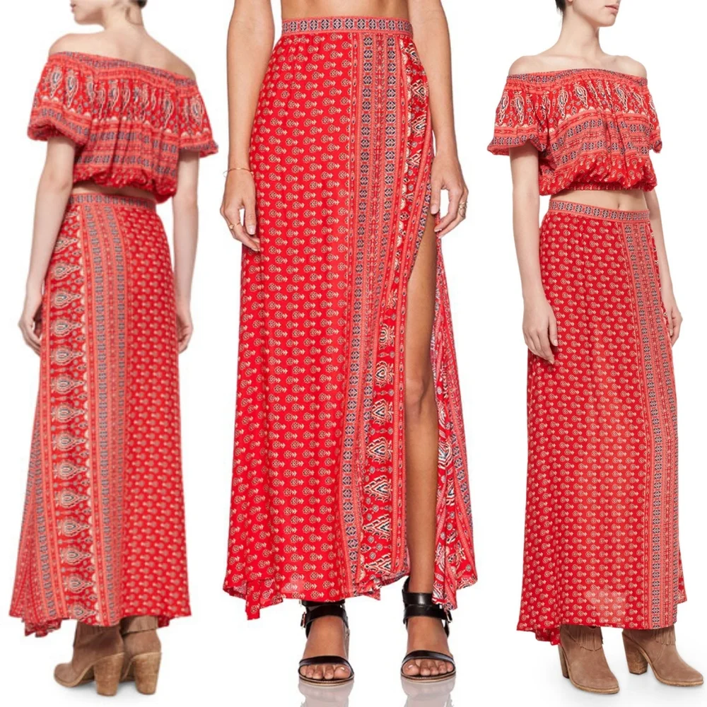 Spell Designs Gypsiana Maxi Split Skirt Red Bandana M Side Slit Medium Rare